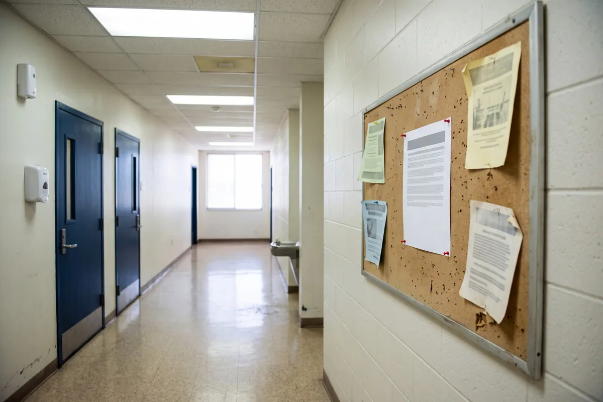 A notice pinned to the bulletin board in a career college hallway