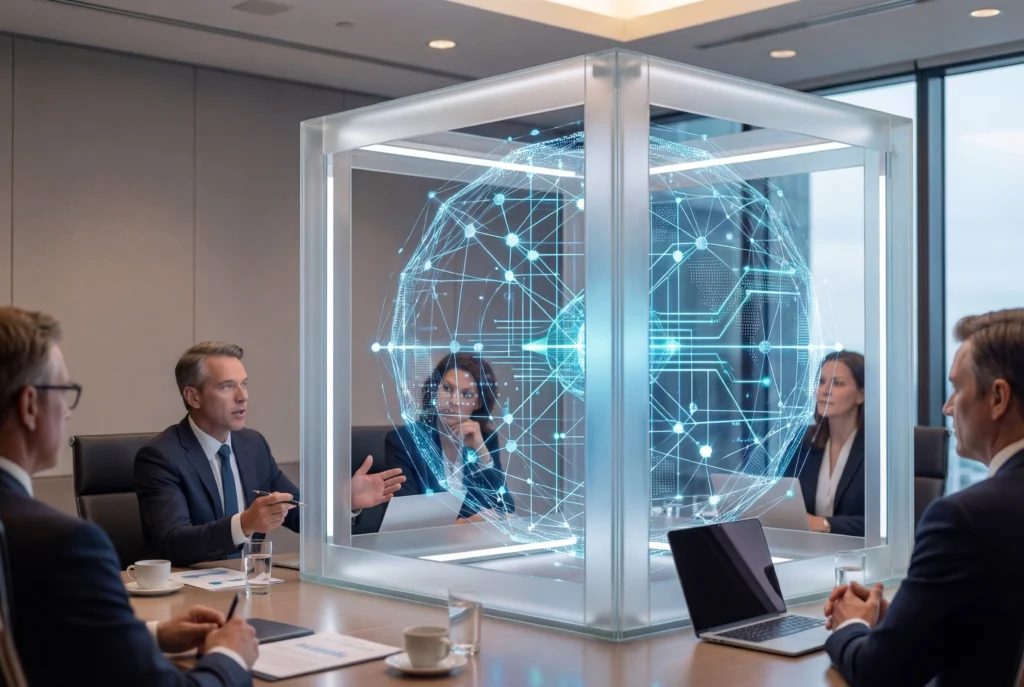 University board members overseeing AI governance and risk management in a higher education setting